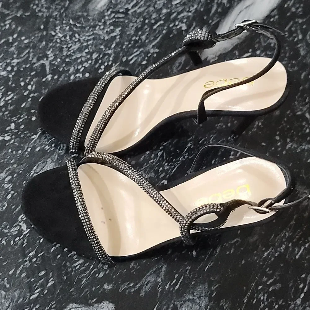 BRAND NEW BEBE STRAPPY HIGH HEEL STILETTOS RHINESTONES STRAP SANDAL